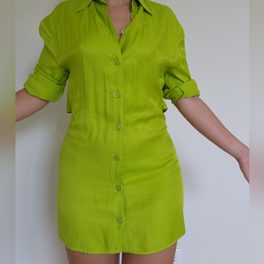 Lime green small zara button down dress, never worn
